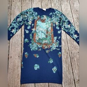 Chic Navy Floral Long Sleeve Dress